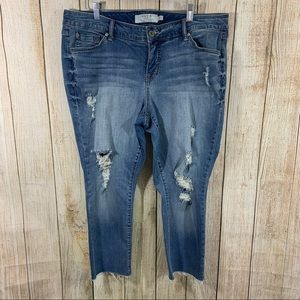 Torrid Skinny Distressed Raw Hem Crop Denim Jeans